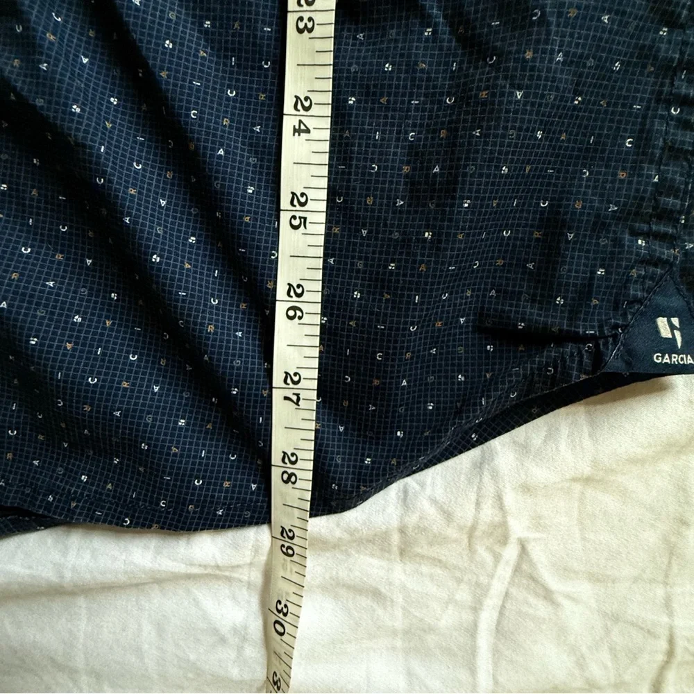 Garcia Men’s Button Up Shirt Large Blue Micro Print Stretch Cotton Slim Casual